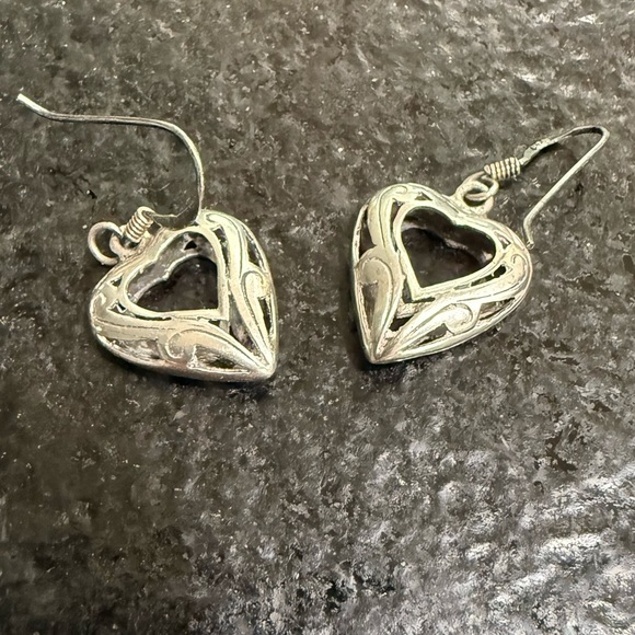 Vintage Sterling Silver Open Heart Filigree Hook Drop Dangle Earrings – 4g - Picture 8 of 9